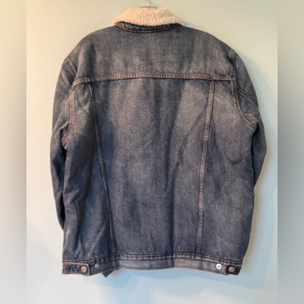 The GAP DENIM Medium Wash RARE Jean Shearling Sherpa Lined Trucker JACKET Sz XL - Picture 6 of 10
